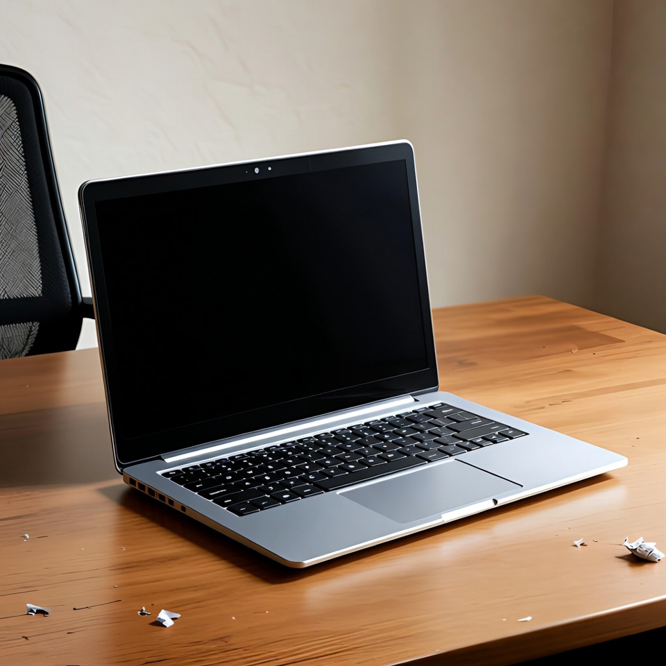 Silver Laptop on Wooden Desk Silver Laptop on Wooden Desk