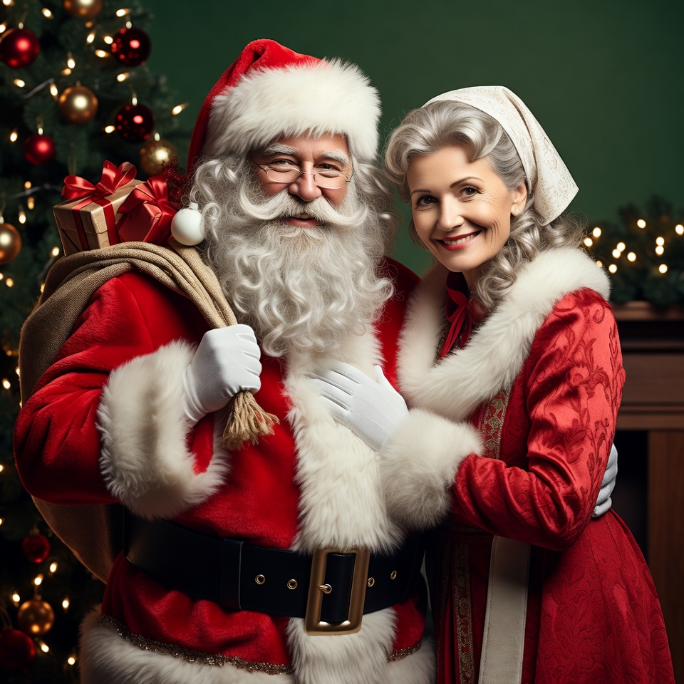 Santa Claus and Mrs. Claus embracing Santa Claus and Mrs. Claus embracing
