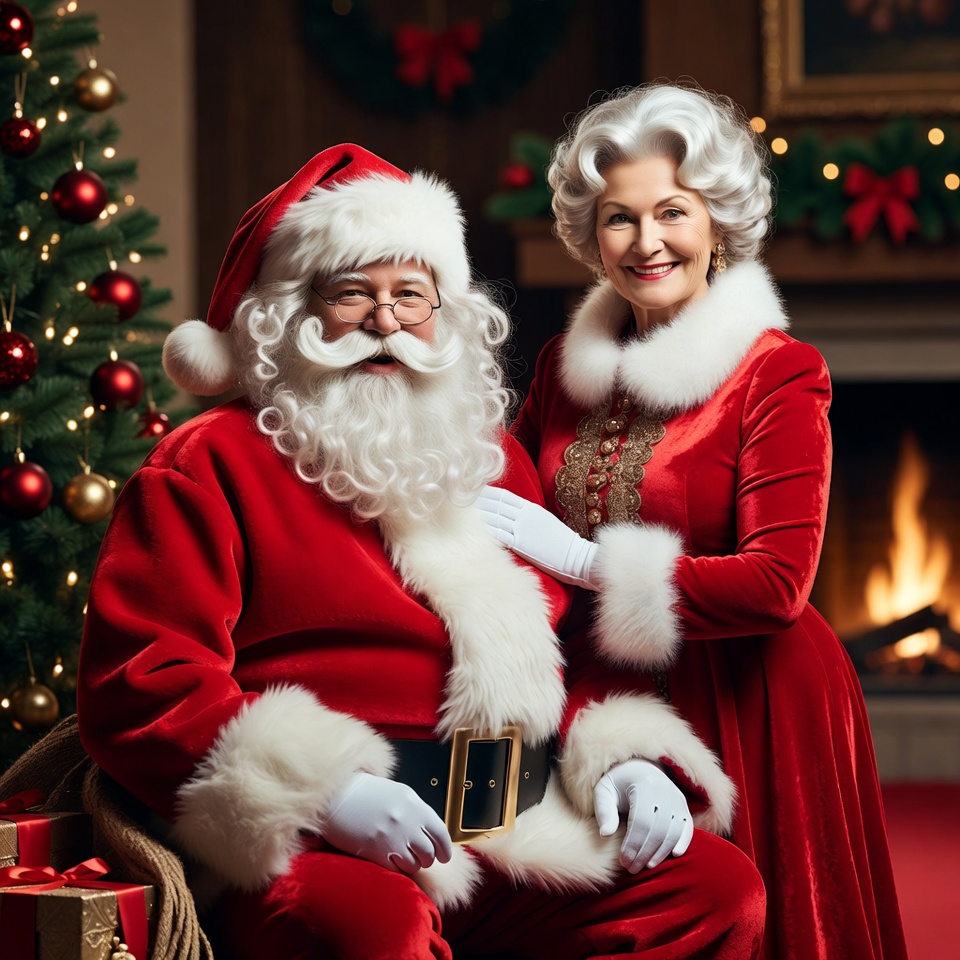 Santa Claus and Mrs. Claus by Christmas Tree Santa Claus and Mrs. Claus by Christmas Tree