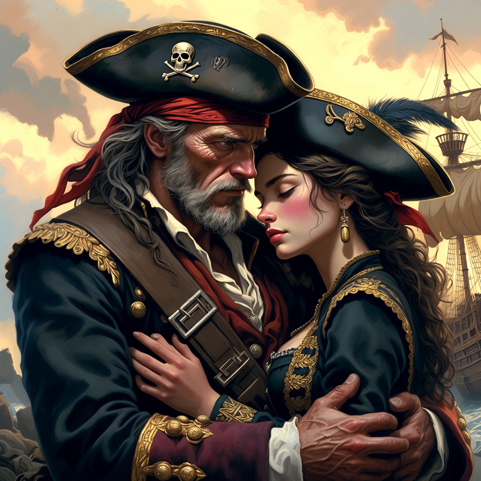 Pirate Captain Embracing Woman Pirate Captain Embracing Woman