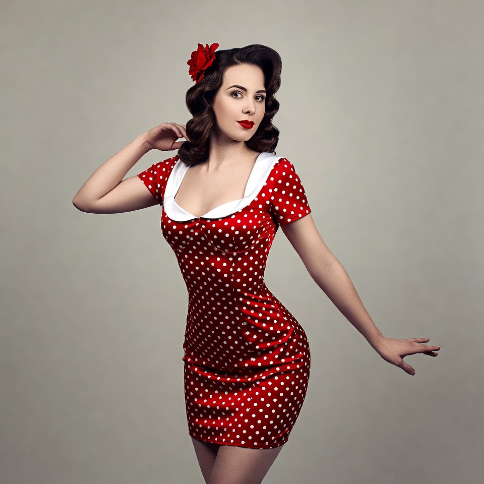 Pinup woman in red polka dot dress Pinup woman in red polka dot dress