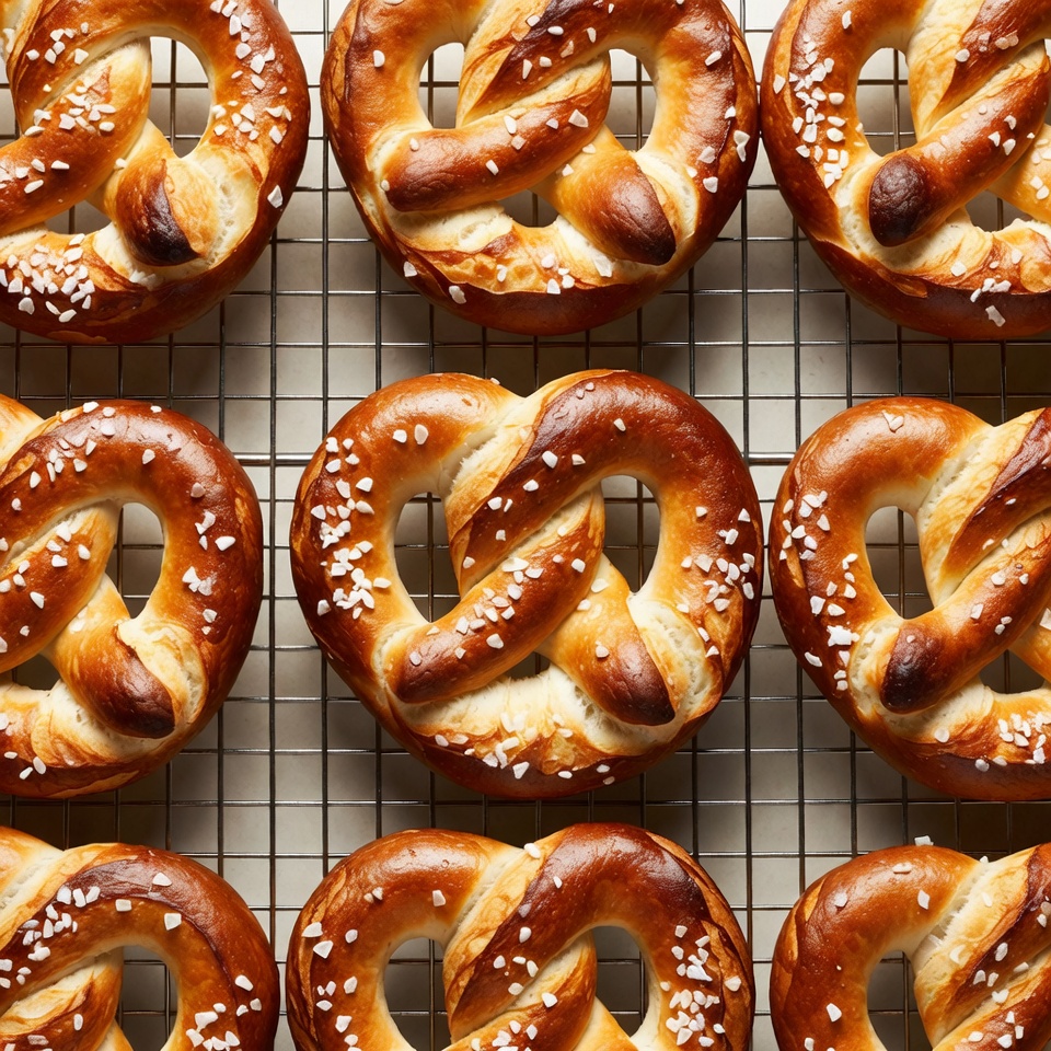 Fresh Salted Pretzels on Cooling Rack Fresh Salted Pretzels on Cooling Rack