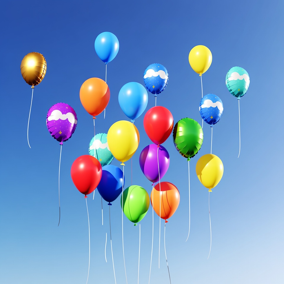 Colorful Balloons Floating Against Blue Sky Colorful Balloons Floating Against Blue Sky