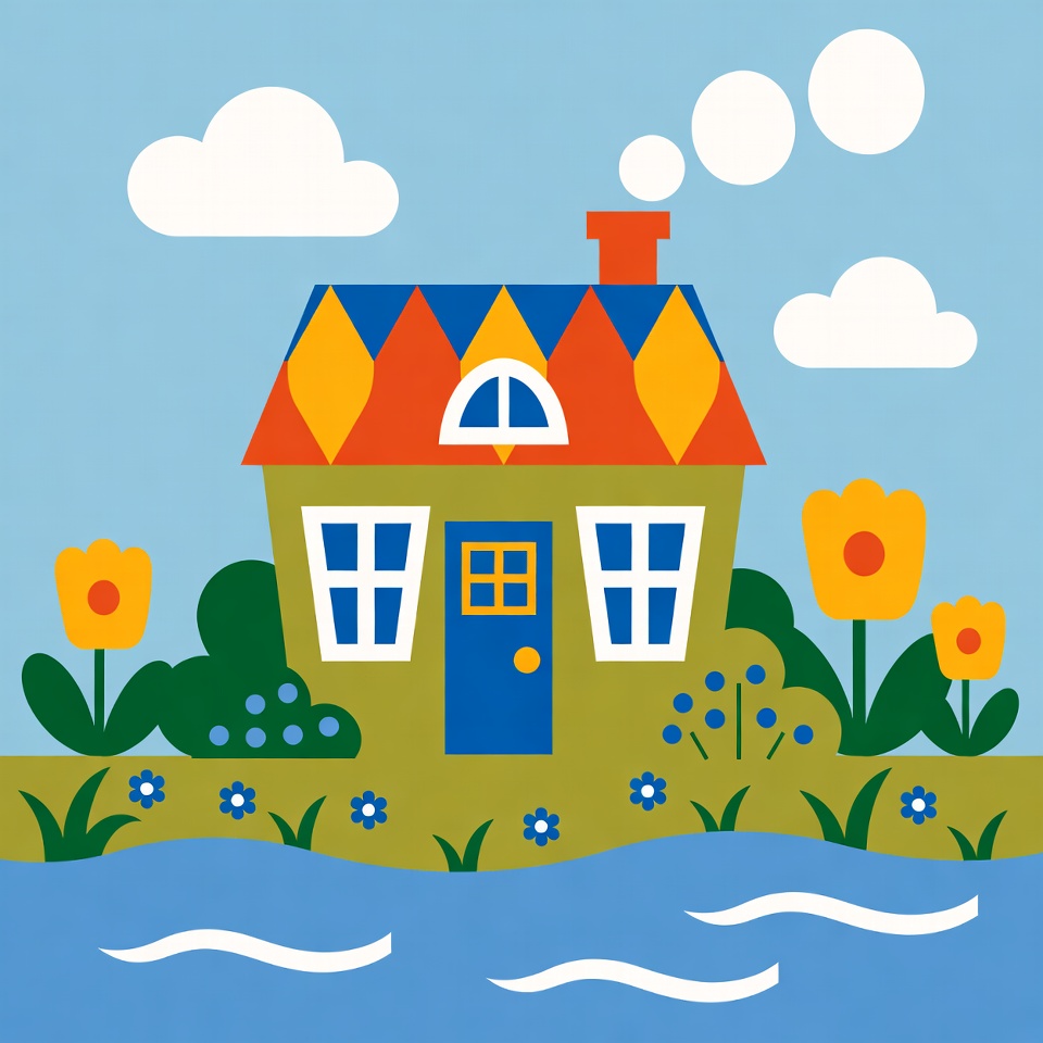 Colorful house by river Colorful house by river