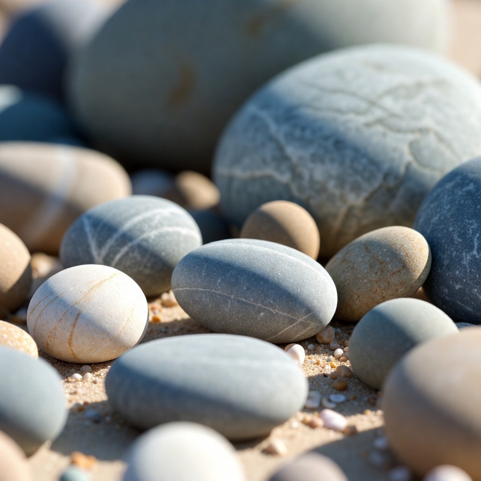 Smooth pebbles on sandy beach Smooth pebbles on sandy beach
