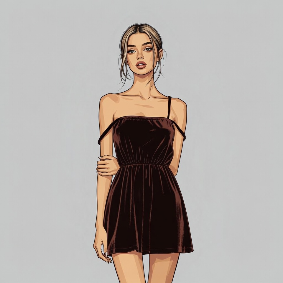 Woman in black strapless mini dress Woman in black strapless mini dress