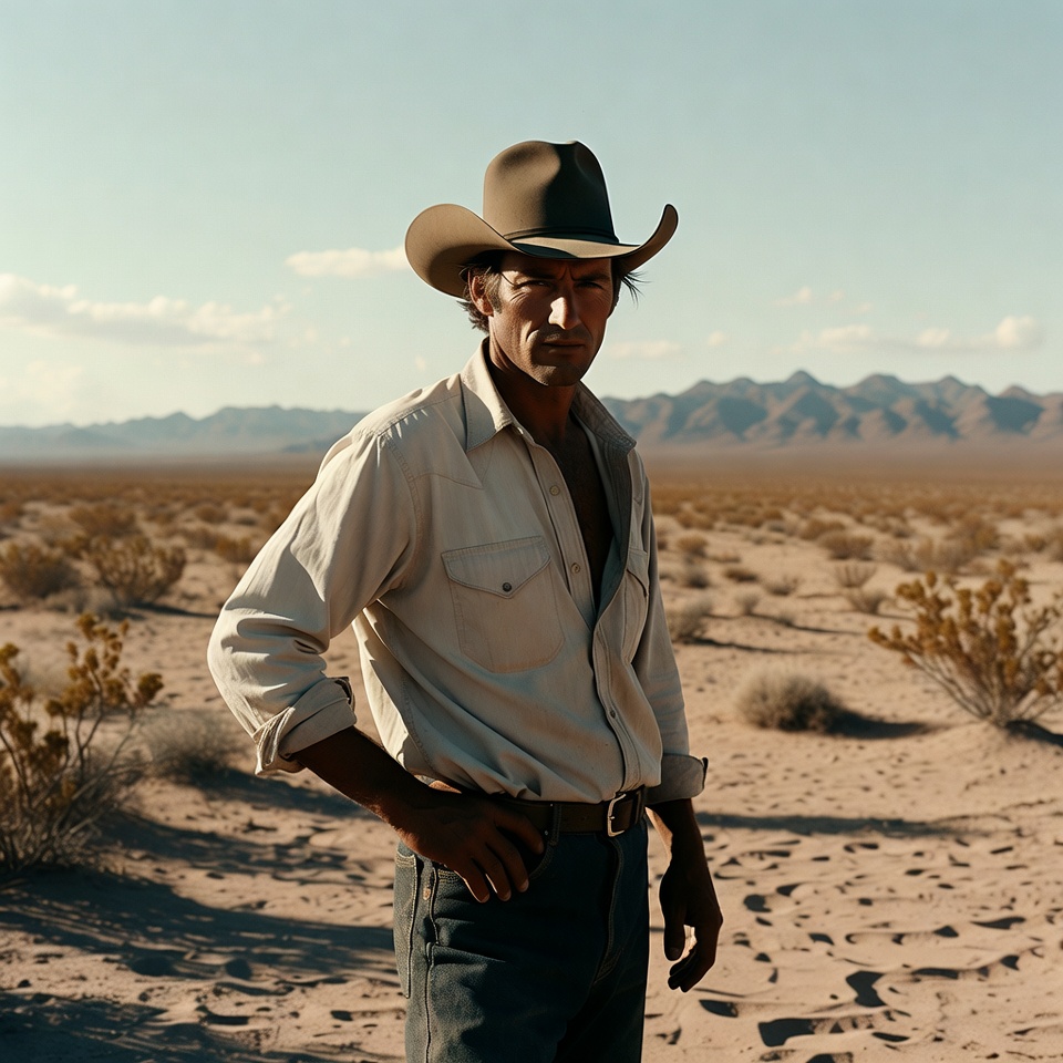 Cowboy standing in desert Cowboy standing in desert