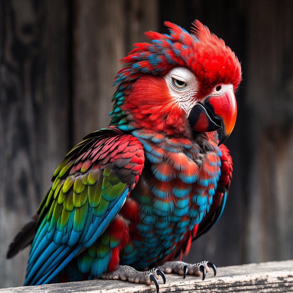 Colorful Scarlet Macaw Perched on Wood Colorful Scarlet Macaw Perched on Wood