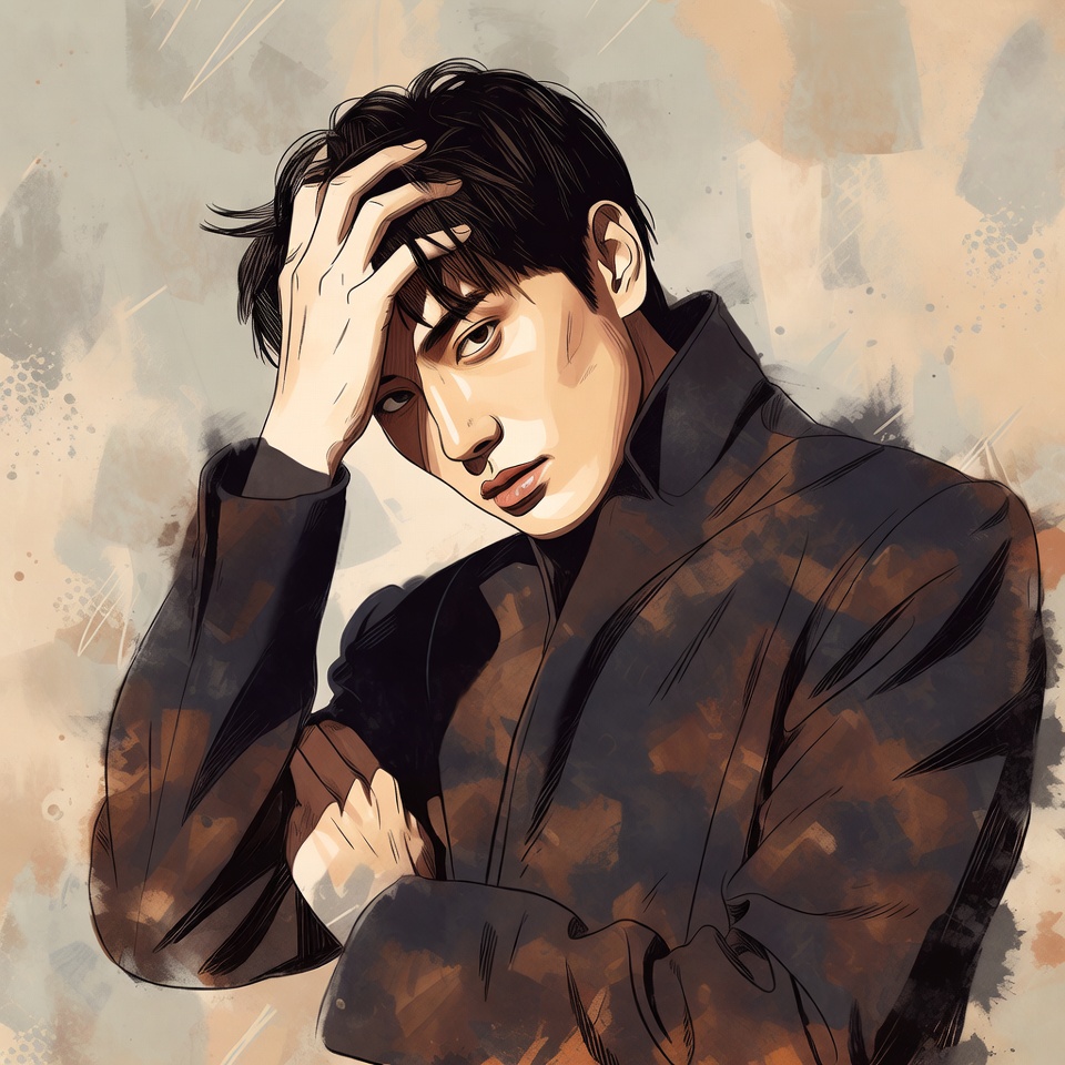 Asian man hand on forehead Asian man hand on forehead