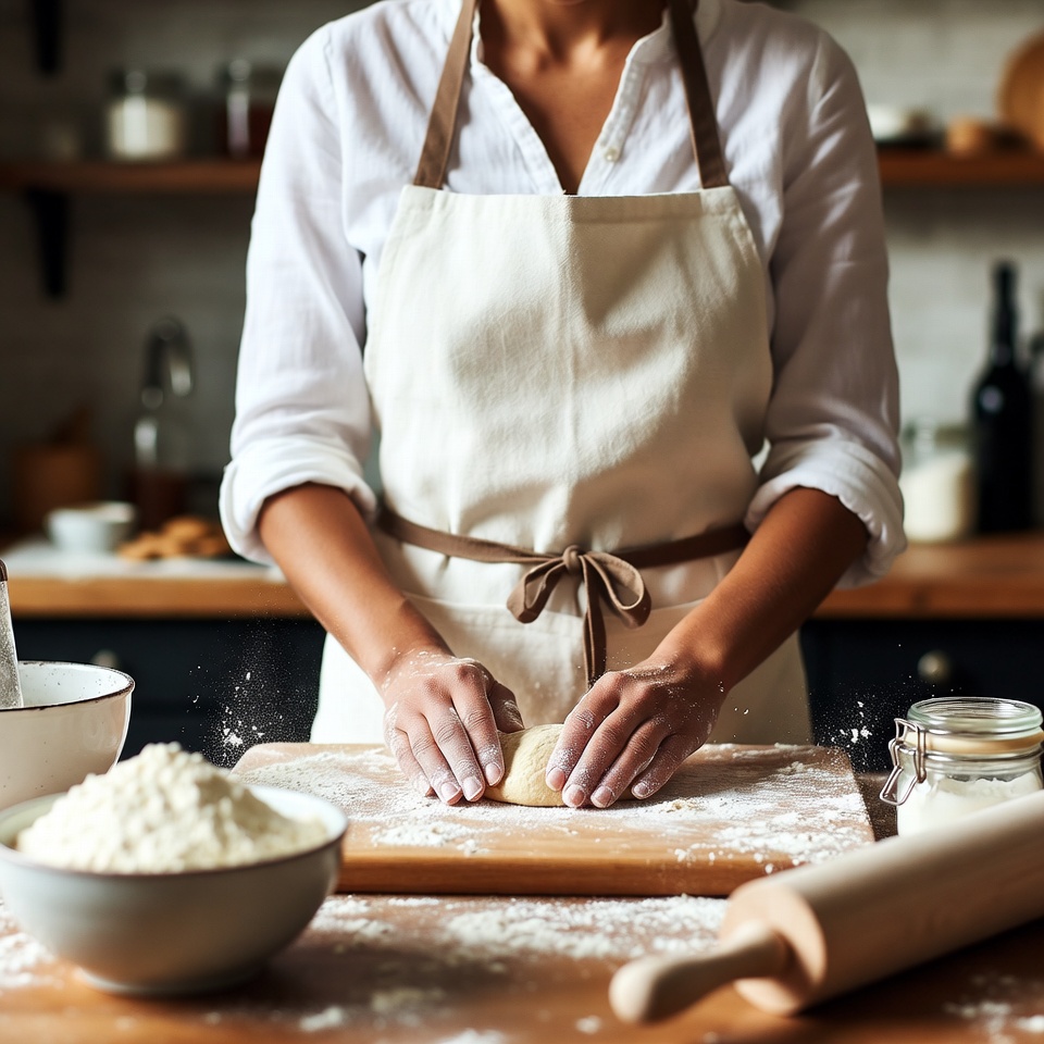 Woman kneading dough in kitchen Woman kneading dough in kitchen