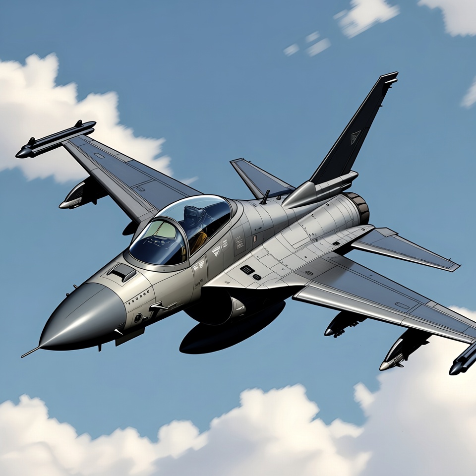 F-16 Fighter Jet Flying in Sky F-16 Fighter Jet Flying in Sky