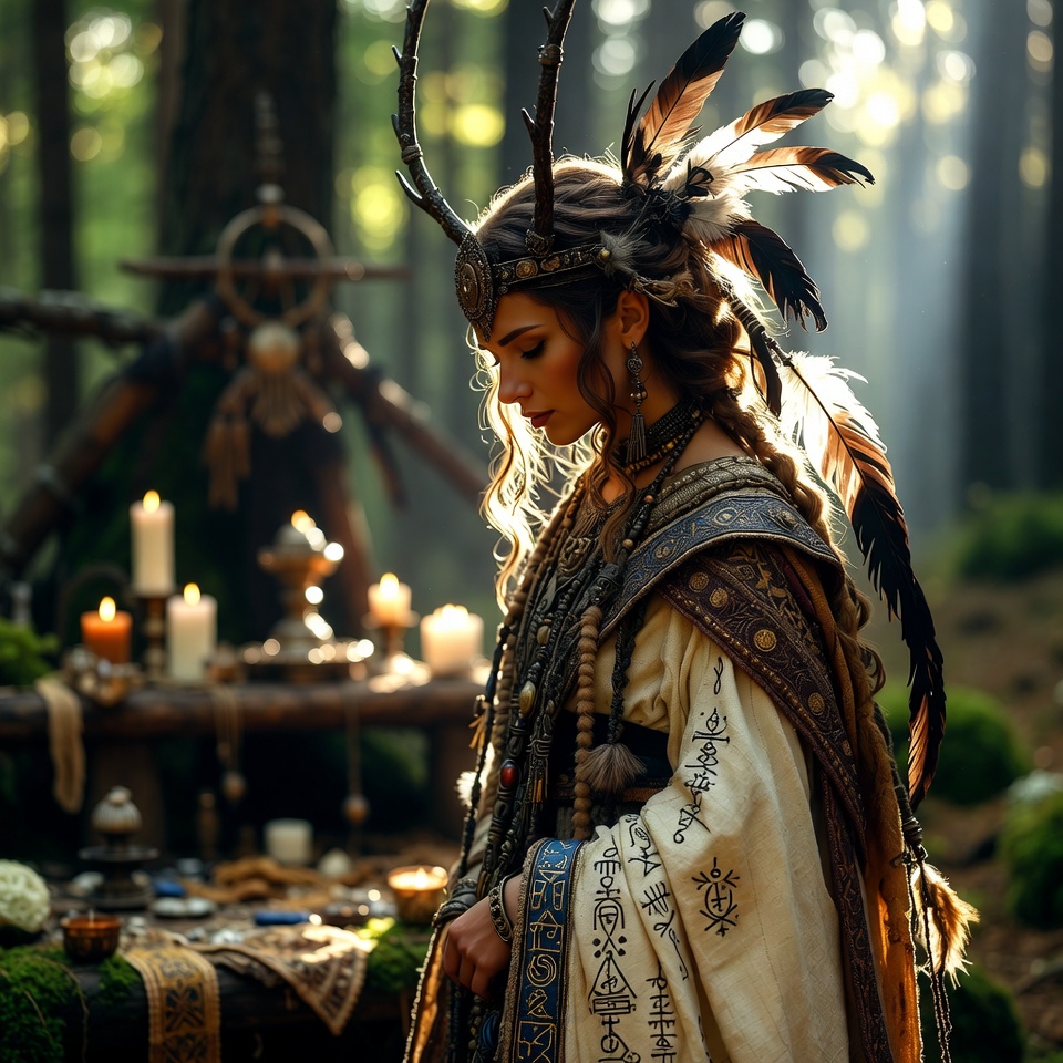 Fantasy Woman in Enchanted Forest Ritual Fantasy Woman in Enchanted Forest Ritual