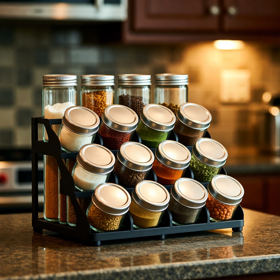 Spice Jars on Black Rack Spice Jars on Black Rack