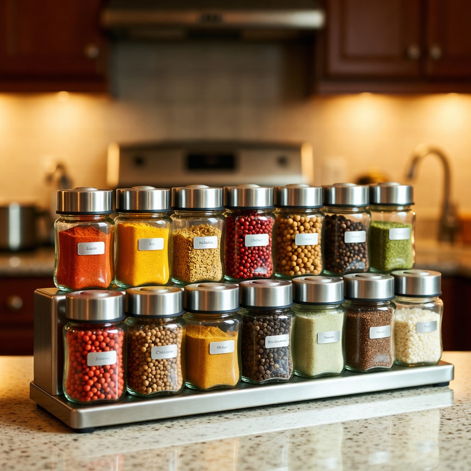 Spice Jars on Tiered Rack Spice Jars on Tiered Rack