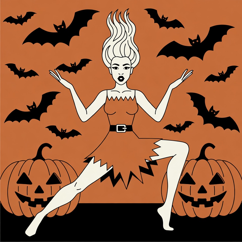 Halloween Witch Woman with Bats Pumpkins Halloween Witch Woman with Bats Pumpkins