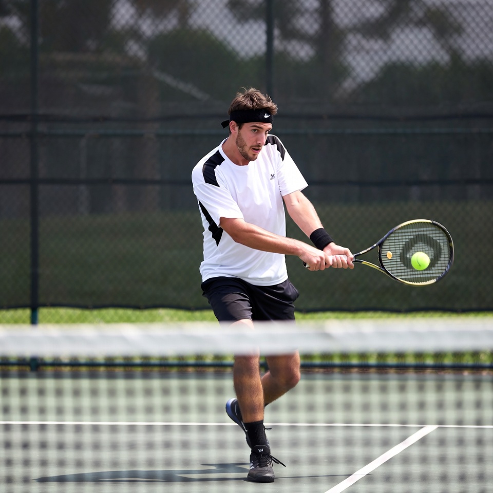 Man hitting tennis ball on court Man hitting tennis ball on court