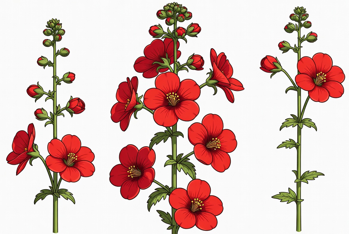 Red Hollyhock Flowers Illustration Red Hollyhock Flowers Illustration