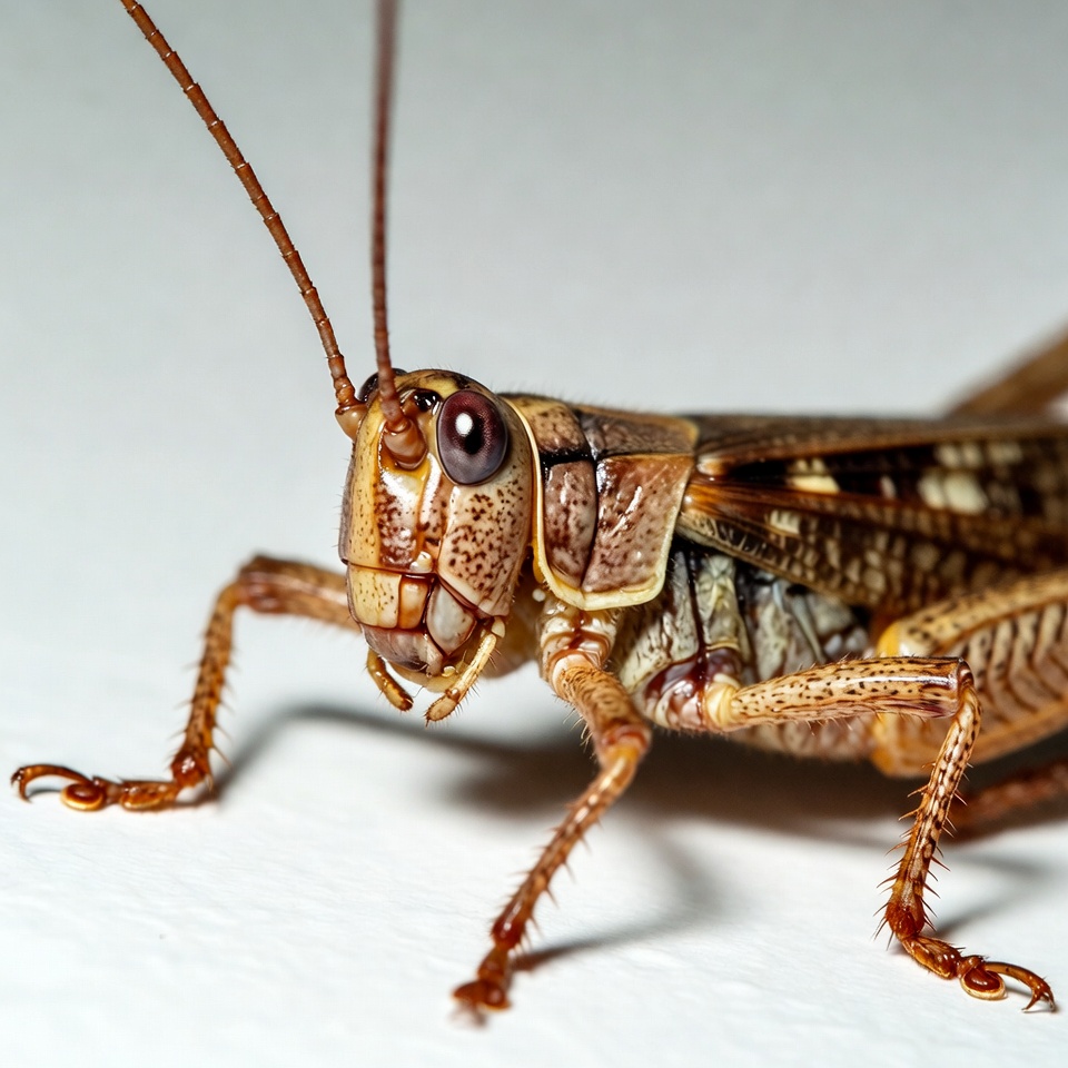 Close-up of grasshopper on white background Close-up of grasshopper on white background