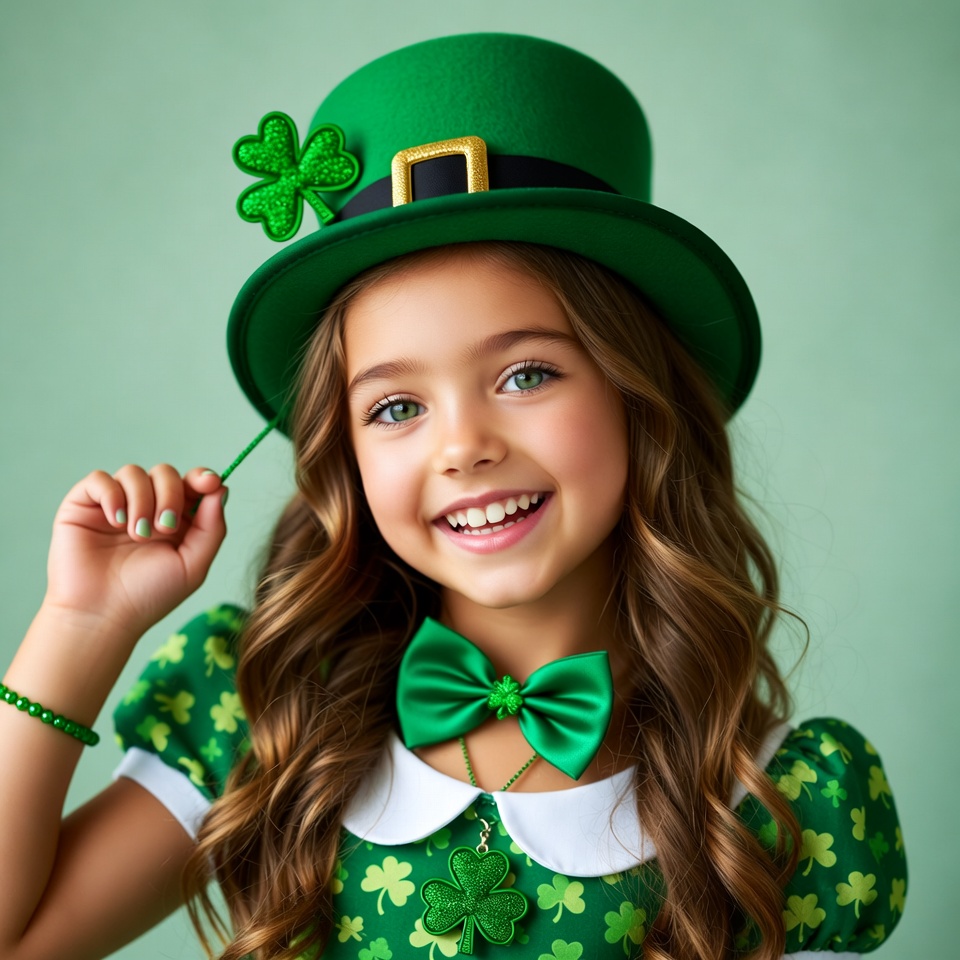Girl wearing green leprechaun hat Girl wearing green leprechaun hat