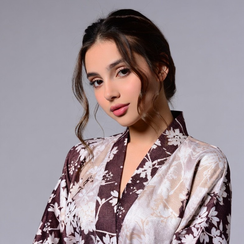 Woman in floral kimono Woman in floral kimono