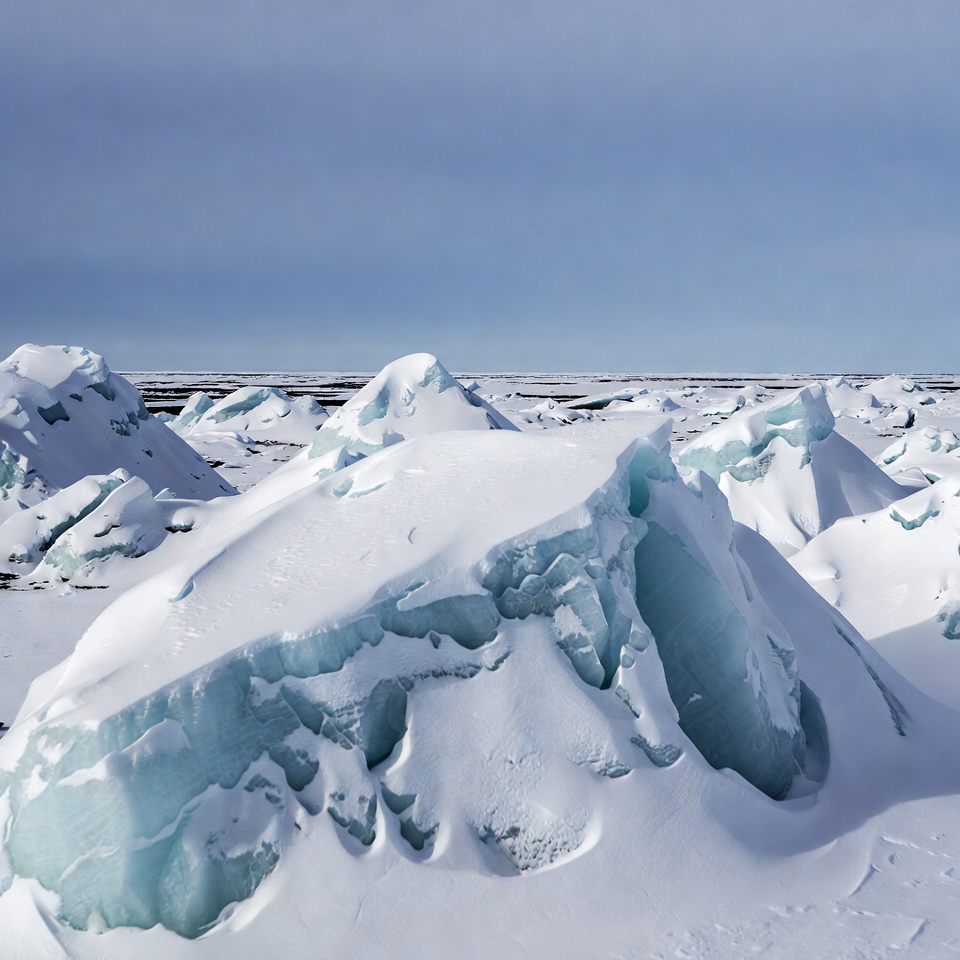 Large icebergs in snowy arctic landscape Large icebergs in snowy arctic landscape