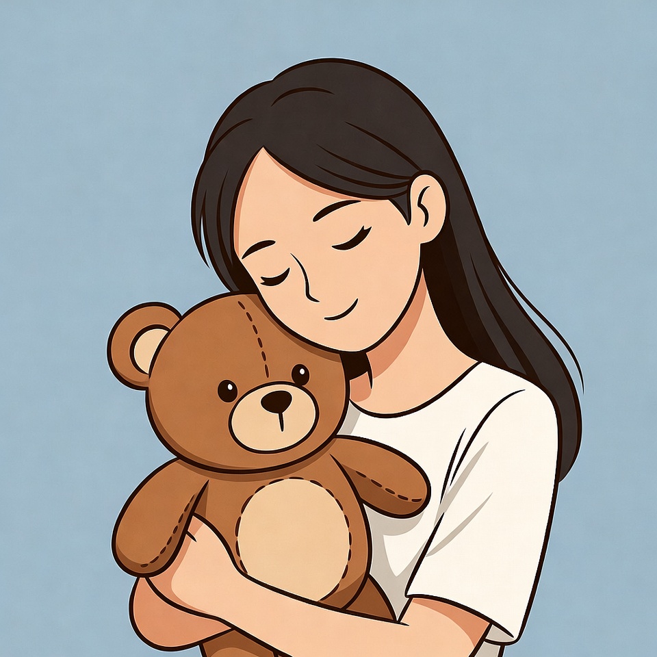 Woman hugging teddy bear illustration Woman hugging teddy bear illustration
