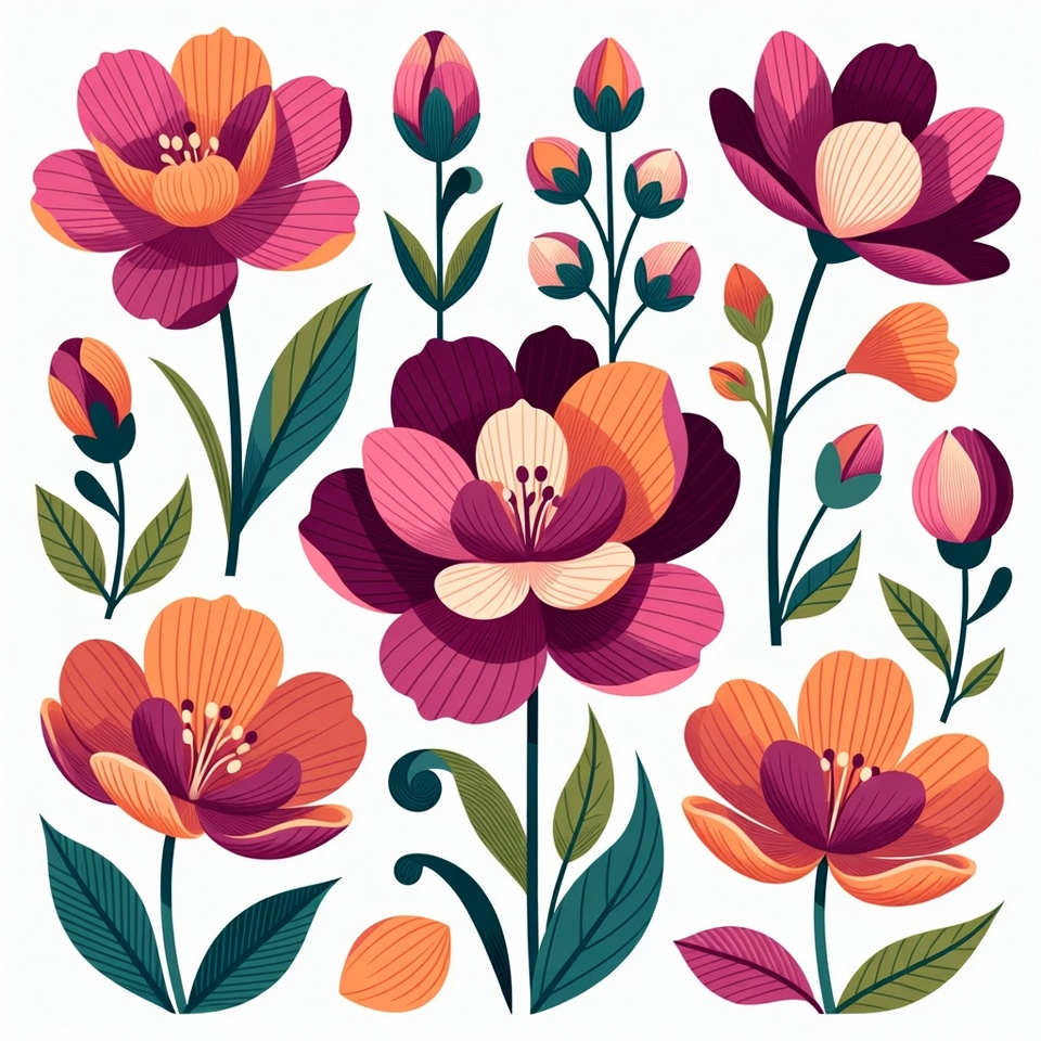 Colorful Floral Illustration Bouquet Colorful Floral Illustration Bouquet