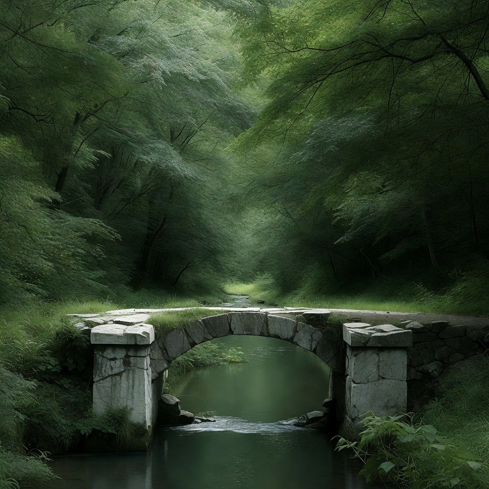 Stone Arch Bridge over Forest Stream Stone Arch Bridge over Forest Stream