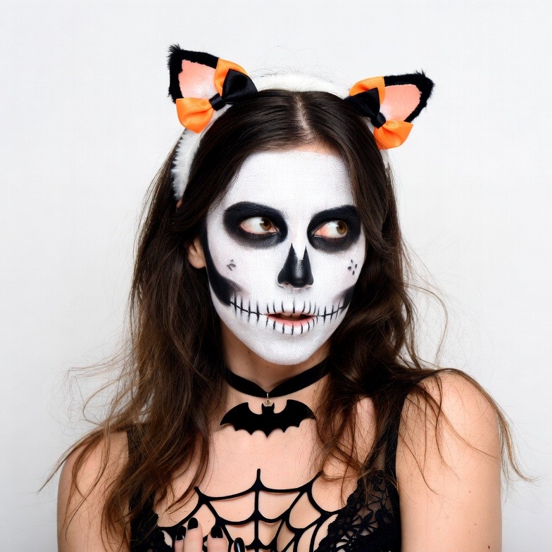 Woman in cat skull Halloween makeup Woman in cat skull Halloween makeup