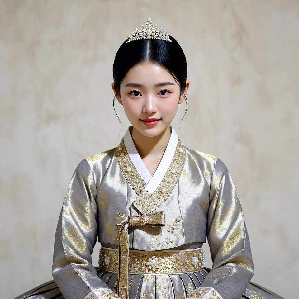 Asian woman in hanbok with tiara Asian woman in hanbok with tiara