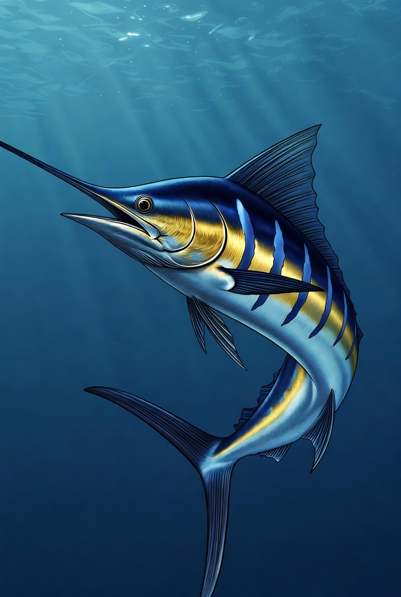 Blue Marlin Swimming Underwater Blue Marlin Swimming Underwater