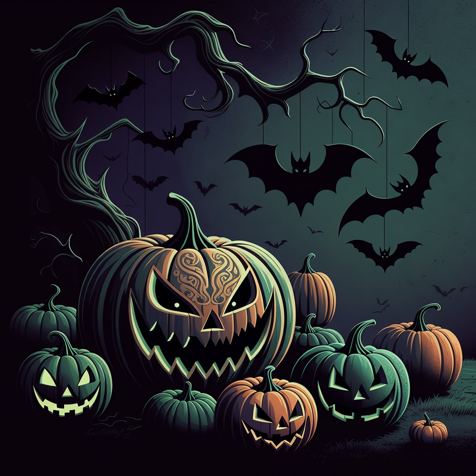 Spooky Halloween Pumpkins with Bats Spooky Halloween Pumpkins with Bats