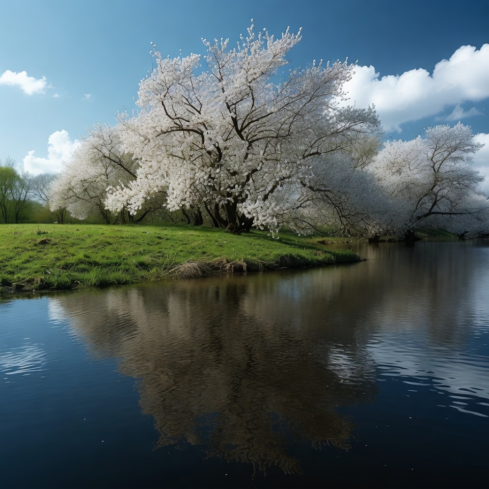 Cherry Blossom Trees by Lake Cherry Blossom Trees by Lake