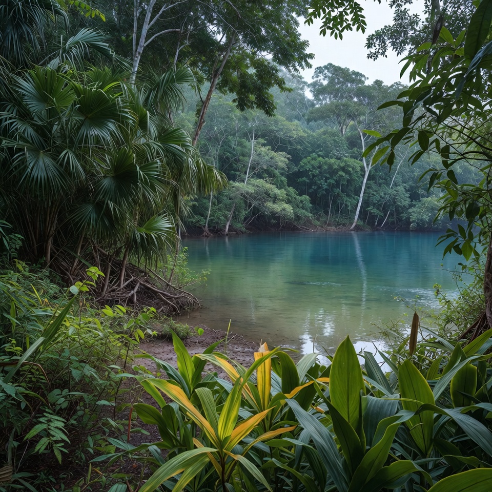 Turquoise Jungle Lagoon with Palm Trees Turquoise Jungle Lagoon with Palm Trees