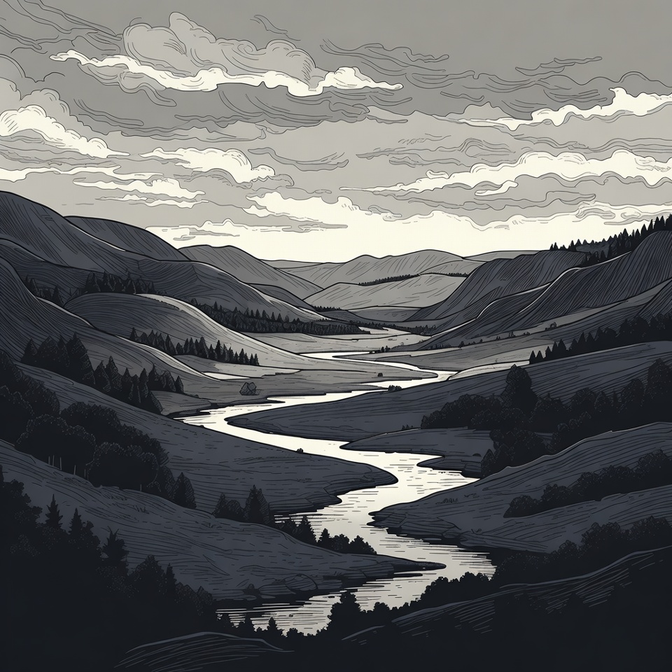 Mountain Valley with Winding River Mountain Valley with Winding River