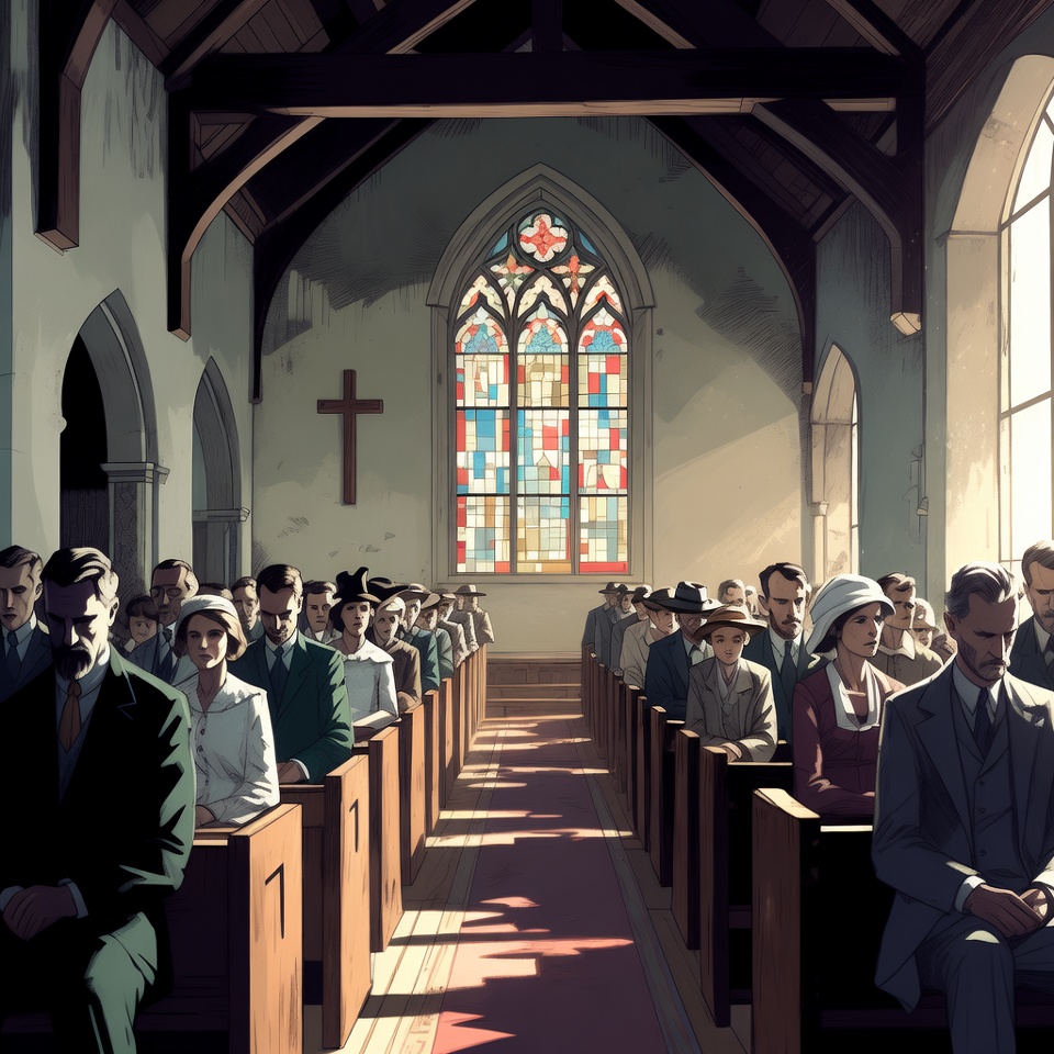 Vintage congregation in church pews Vintage congregation in church pews