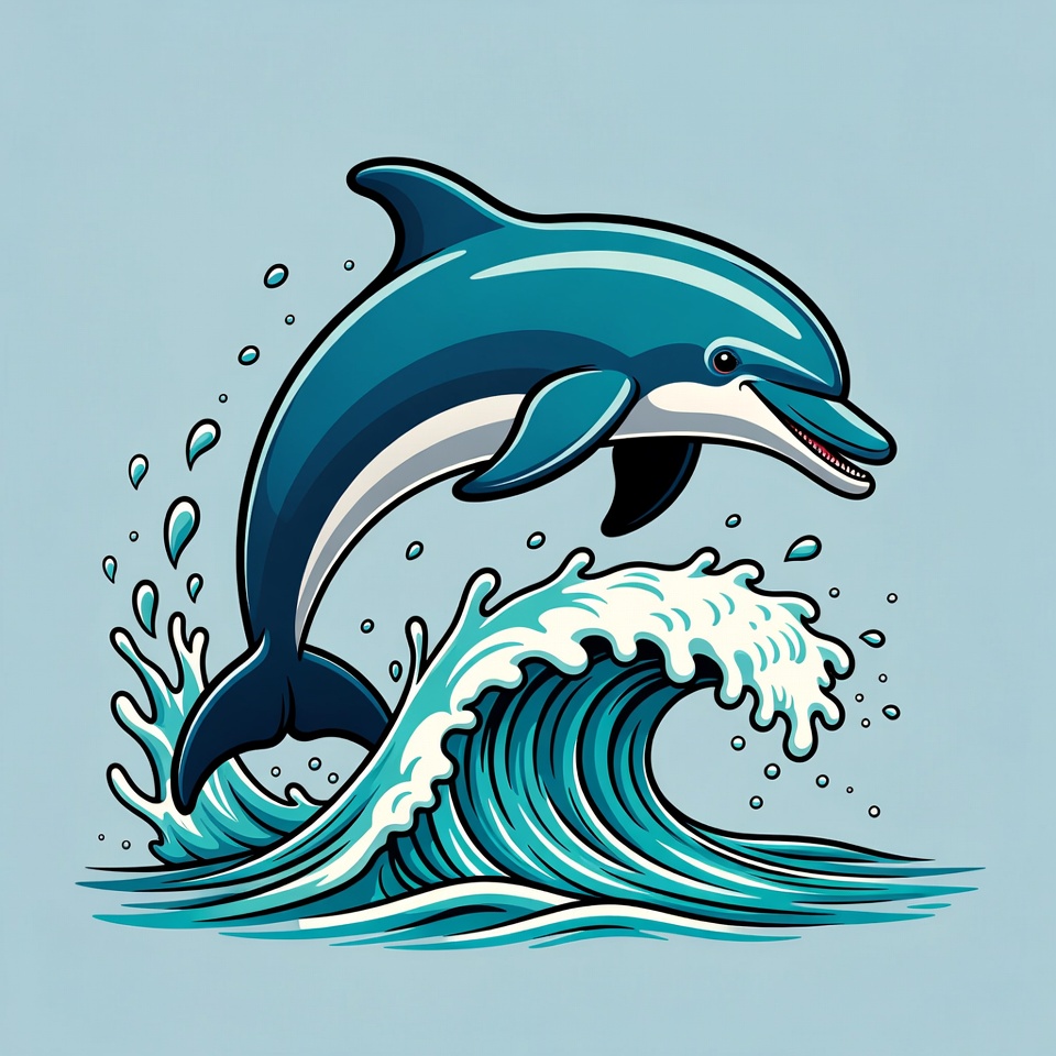 Cartoon Dolphin Jumping from Waves Cartoon Dolphin Jumping from Waves