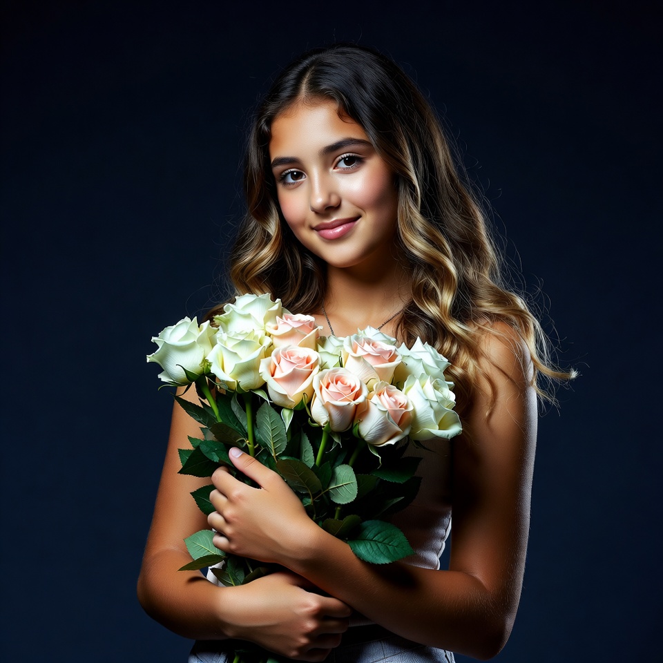 Girl holding white roses Girl holding white roses