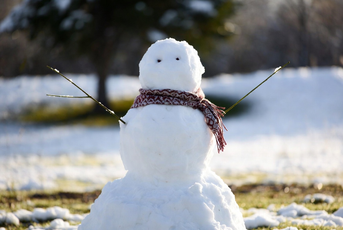 Snowman with Scarf in Snowy Yard Snowman with Scarf in Snowy Yard