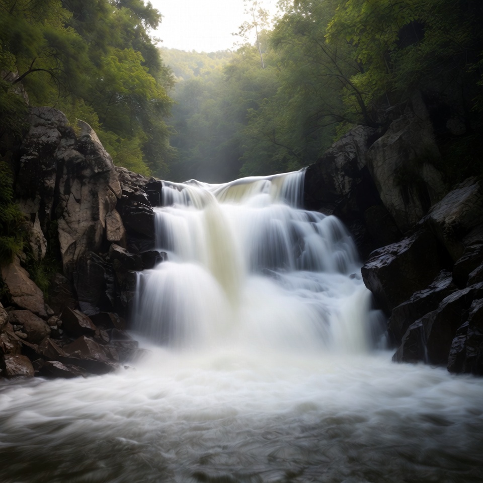 Waterfall cascading over rocks in forest Waterfall cascading over rocks in forest