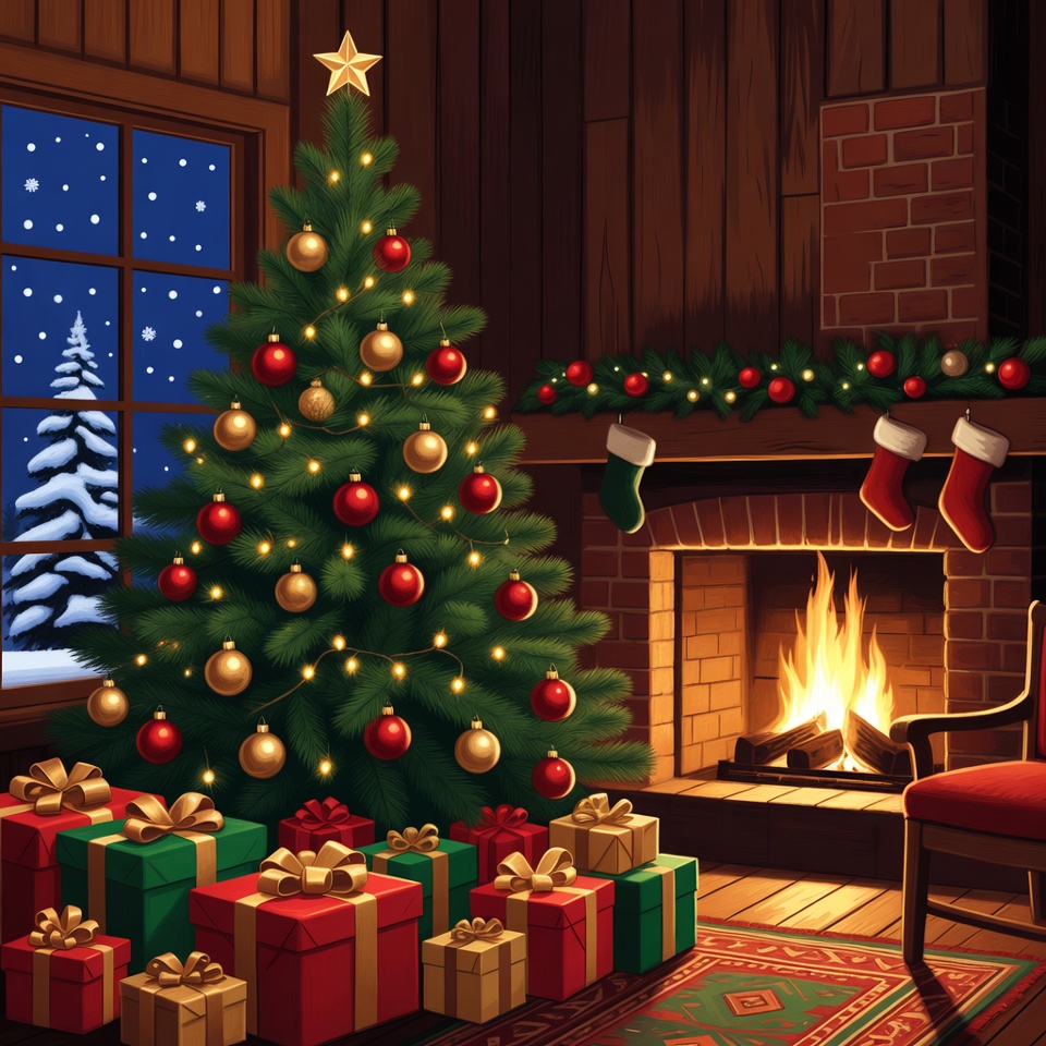 Cozy Christmas Living Room with Tree Cozy Christmas Living Room with Tree