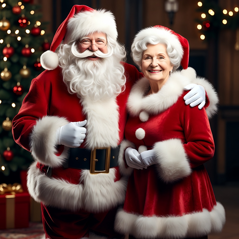 Santa Claus and Mrs. Claus smiling together Santa Claus and Mrs. Claus smiling together