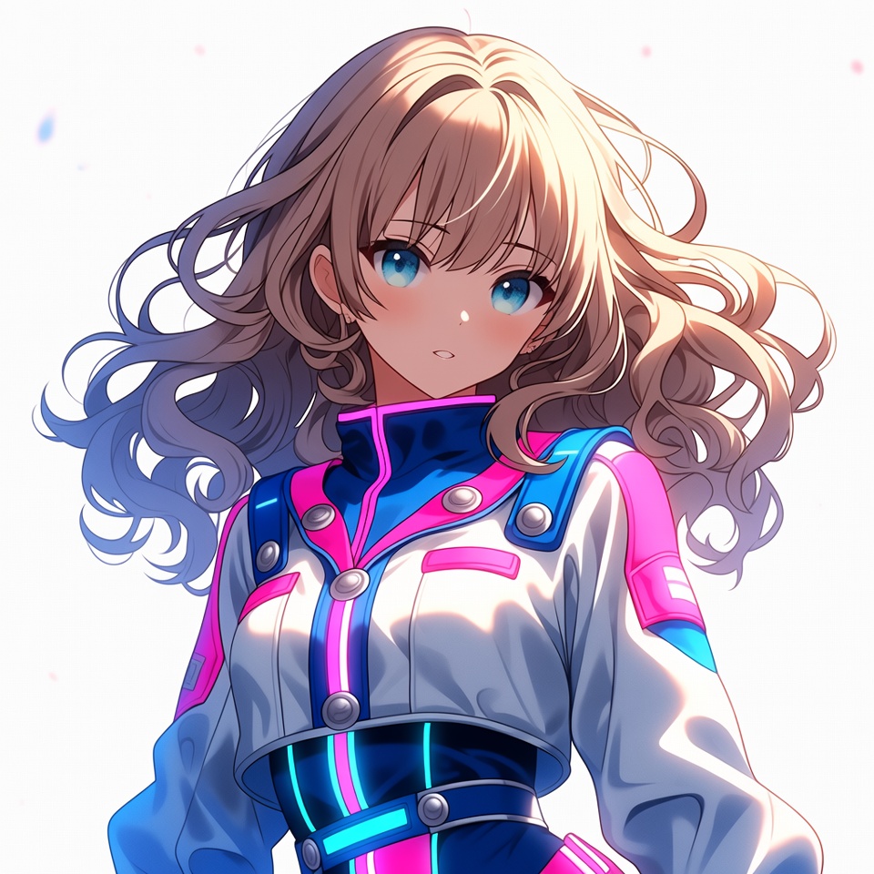 Anime girl in neon racing jacket Anime girl in neon racing jacket