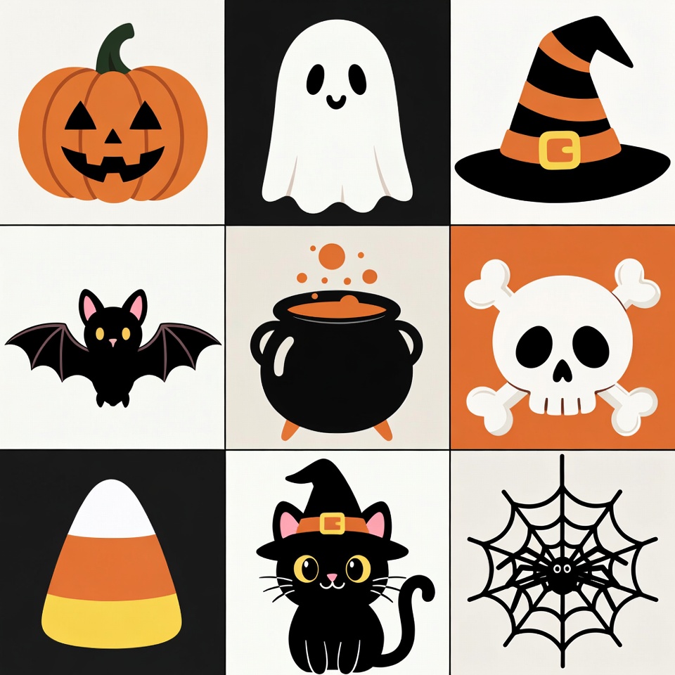Halloween Icons Grid Illustration Halloween Icons Grid Illustration