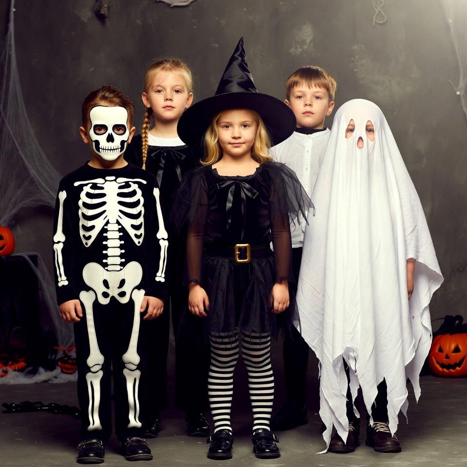 Kids in Halloween Costumes Group Kids in Halloween Costumes Group
