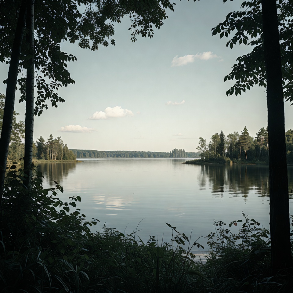 Serene Lake Framed by Trees Serene Lake Framed by Trees
