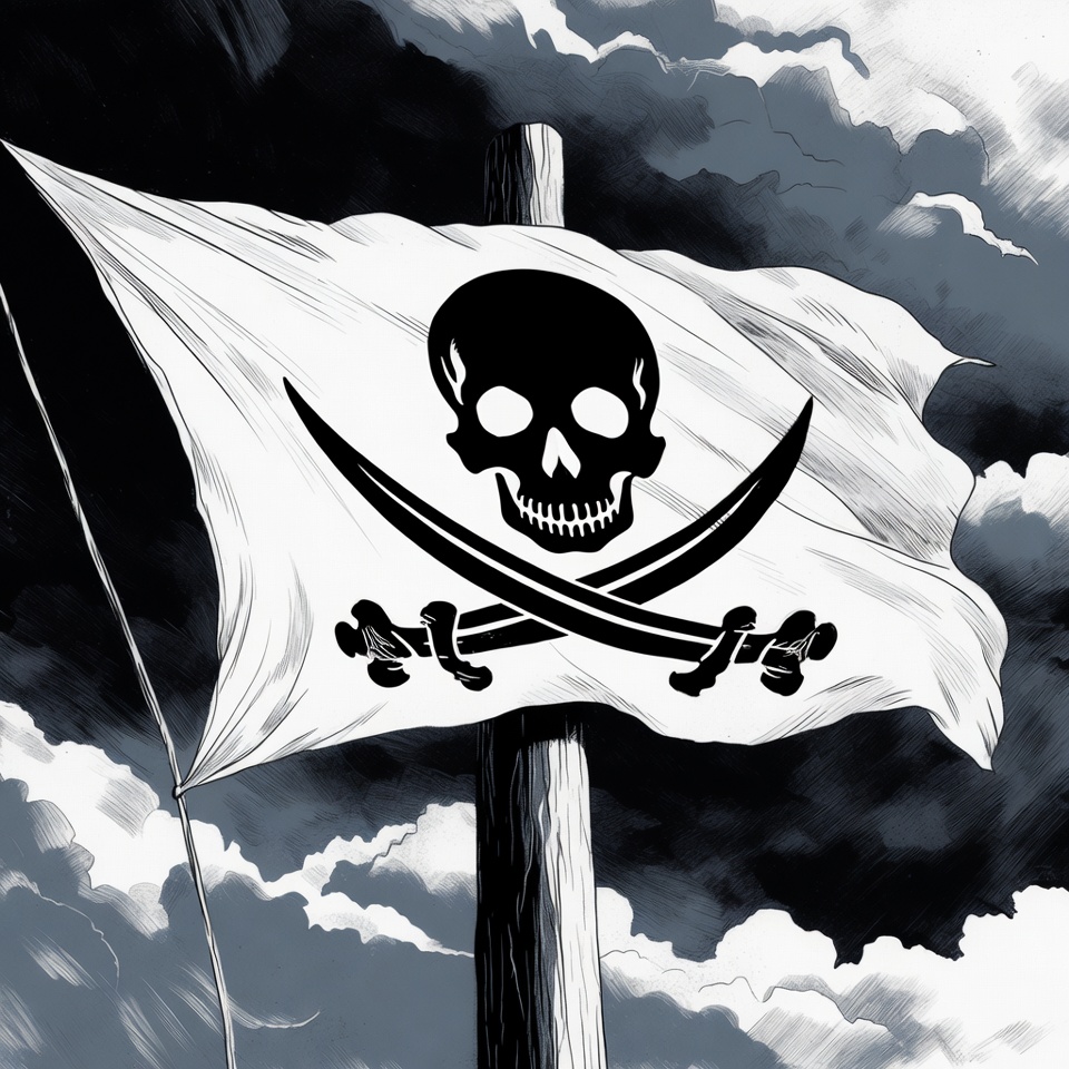 Jolly Roger Pirate Flag on Mast Jolly Roger Pirate Flag on Mast
