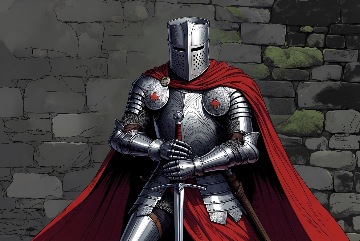 Knight in Silver Armor with Red Cape Knight in Silver Armor with Red Cape