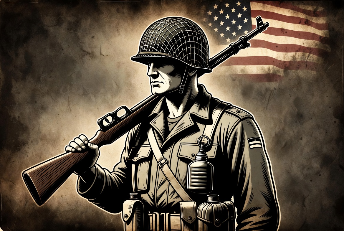 US Soldier Holding Rifle with Flag US Soldier Holding Rifle with Flag