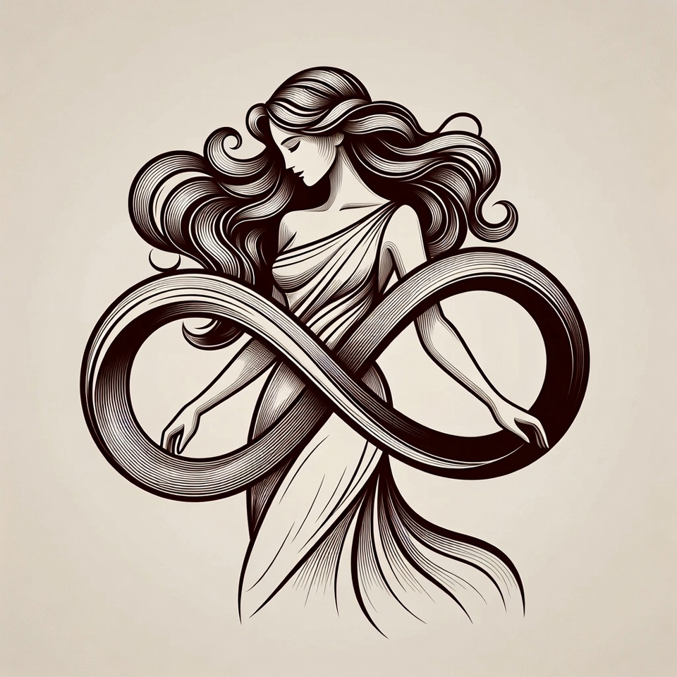 Woman embracing infinity symbol illustration Woman embracing infinity symbol illustration